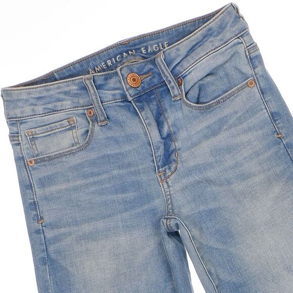 American Eagle Skinny Jeans 2 Womens Light Medium Blue Stretch Measures 26x29.5 - Picture 6 of 11